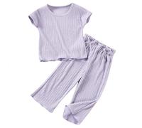 Girls' Pant Sets Summer Outfits 2 Piece Set Casual Comfortable Toddler Clothes Pure Daily Wear Age 9 Months to 7 Years (Purple, 9-12 Months)