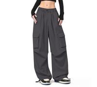 Girls Parachute Cargo Pants Kids Wide Leg Baggy Hiking Joggers Teens Elastic Waist Dance Drawstring Sweatpants Tween Hip Hop Floor Length Trousers Toddler Size 5-16 Years (Grey, 170/4XL)