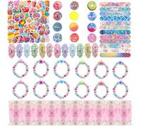 Girls Party Bag Fillers, Unicorn Party Bags Fillers, Birthday Party Bags Fillers, 12 Mermaid Slap Bracelets, 12 Hair Clips, 12 Bouncy Balls, 50 Stickers, 10 Pink Butterfly Girls Party Bags, 12 Beaded