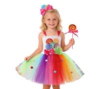 Girls' Party Dress Candy Rainbow Tutu Stage Costume Elegant Lollipop Net Skirt For, Multicoloured, 6-7 Years
