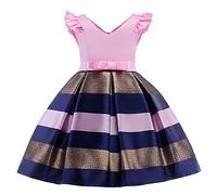 Girls Party Dress Elegant Ruffles Stripe Princess Costumes Birthday Party Wedding Bridesmaid Dresses Pink 3-4 Years