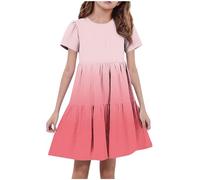 Girls Party Dress Girls Dresses Summer Short Sleeves Color Blocked A Line Sundress Flowy Swing Tween Casual Party Dress Size 4-15 Years,Watermelon Red,12-13 Years