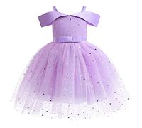 Girls Party Dress Star Sequin Tulle Princess Costumes Wedding Flower Girl Bridesmaid Dresses Purple 3-4 Years