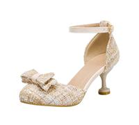 Girls Party Shoes Little/Big Kid Stiletto Low Heel Party Bridesmaid Wedding Shoes Evening Parties Occasion Comfort Heeled Ankle Strap Dress Shoe Mary Jane Princess Shoes (White, 1 Big Kids)