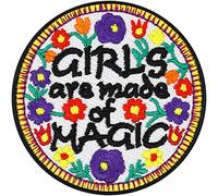 Girls Patch Girls are Made of Magic | Flower Iron-on Patch for All Fabrics & Backpacks | Flower Power Sticker for Clothing and Jeans | Badge Girl Accessory Emblem | 70x70 mm