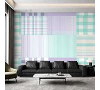 Girls Patchwork Wallpaper - Green Purple Plaid Stripe Wall Mural 400x280 cm (W x H), Non-Woven Photo Wallpaper Mural for Bedroom, Living Room, Hallway, Home Decor Y&W92