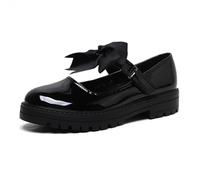 Girls Patent Black Mary Jane with Detachable Bow On Strap - Kids Back to School Comfortable Anti-Slip Flat Shoes (Black Patent, UK Footwear Size System, Big Kid, Women, Numeric, Medium, 5)