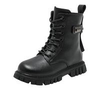 Girls Patent Leather Ankle Boots Chic Street Style Non-Slip Soft Sole Lace-up Trendy Boots for Toddlers to Big Kids Comfortable Durable Everyday Wear Autumn Winter Kids Footwear U Black