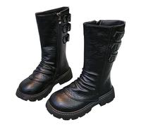 Girls Patent Leather Knee High Boots for Kids, Children’s Lace Up Combat Boots with Side Zip, Fashion Platform Sole Military Boots Ideal for School, Party, Autumn & Winter Outfits A Black