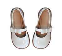 Girls Patent Shoes Size 4 Solid Colour Leather Walking Shoes Bow Strap Princess Shoe Round Toe Non Slip Shoe Mary Jane Dress Sandals Flower Girl Sandals Wide Fit Dance Sandal White