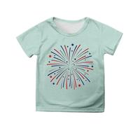 Girls Patriotic Independence Day T-Shirt Flag Print Short Sleeve Tee for Toddler Kids Comfortable Casual Top (Mint Green-d, 4-5 Years)