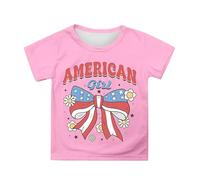 Girls Patriotic Independence Day Tshirt Short Sleeve Tee with Flag Print Casual Comfortable Top for Toddler Kids 3-13 Years (3-4 Years)
