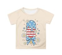 Girls Patriotic Independence Day Tshirt Short Sleeve Tee with Flag Print Casual Summer Top for Toddler Kids 3-13 Years (Light Yellow-h, 8-9 Years)