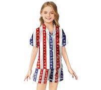 Girls Patriotic Outfits 4th of July Flag Print Short Sleeve V-Neck T-Shirt and Shorts Set Casual Playwear Comfortable Blend (Watermelon Red-16, 10-11 Years)