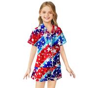 Girls Patriotic Outfits 4th of July USA Flag Themed Summer T-Shirt and Shorts Set for Toddler Kids Comfortable Casual Wear (A-Blue, 4-5 Years)