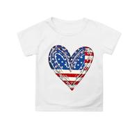 Girls Patriotic USA Flag T-Shirt 4th of July Outfit Short Sleeve Tee with Independence Day Print for Kids Toddler Comfortable Casual Top (White-a, 6-7 Years)