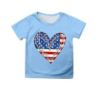 Girls Patriotic USA Flag T-Shirt 4th of July Outfit Short Sleeve Tee with Independence Day Print for Kids Toddler Comfortable Casual Top (Sky Blue-a, 10-11 Years)