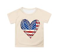 Girls Patriotic USA Flag T-Shirt 4th of July Outfit Short Sleeve Tee with Independence Day Print for Kids Toddler Comfortable Casual Top (Light Yellow-a, 12-13 Years)