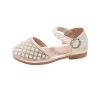 Girls Pearls Princess Dress Shoes Kids Ballet Flats Shoe Mary Jane Wedding Party Low Heels Dance Sandals Special Occasion Shoes for Toddler/Little Kid/Big Kid Beige Footwear UK 10