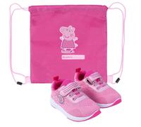 Girls Peppa Pig Easy Fasten Trainers wth PE Bag Pink