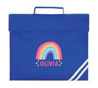Girls Personalised Boho Rainbow Book Bag Custom Name Reading Folder for Primary Kids Back to School Reception Gift, One Size, Bright Royal