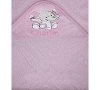 Girls Personalised Crown Elephant Hooded Bath Towel. (Pink)