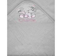 Girls Personalised Crown Elephant Hooded Bath Towel. (White)
