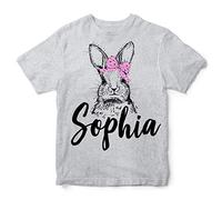 Girls Personalised Easter T Shirt - Add Your Childs Name to This Cute Easter Bunny Top - Easter Gifts for Her, Sport Grey, 9-11 Years