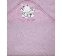 Girls Personalised Elephant Hooded Bath Towel. (Pink)