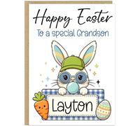 Girls Personalised Fun Retro Happy Easter Cards - Add Child's Name on Banner 10 Designs Cute Bunny Easter Egg Dabbing Rabbit Celebration Special A5 Gift Card (Design 10)