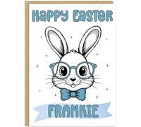 Girls Personalised Fun Retro Happy Easter Cards - Add Child's Name on Banner 10 Designs Cute Bunny Easter Egg Dabbing Rabbit Celebration Special A5 Gift Card (Design 4)