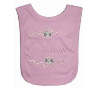 Girls Personalised Heirloom Ribbon & Bow Bib. (Pink)