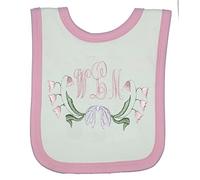 Girls Personalised Monogram Heirloom Bluebell Bib. (White-Pink Trim)