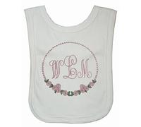 Girls Personalised Monogram Heirloom Rose Circle Bib. (White)