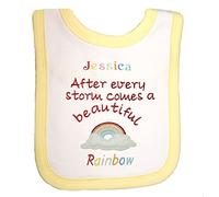 Girls Personalised Rainbow Bib (White with Lemon Trim)