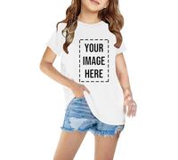 Girls Personalised T-Shirt Custom T Shirts Cotton Summer Tops Create Your Own Design Tees with Customise Text and Photo Short Sleeve Top Kids Custom Gifts