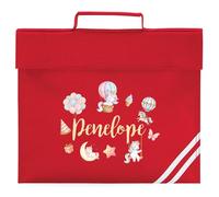Girls Personalised Unicorns Book Bag Custom Name Back to School Reading Folder for Primary Kids Reception Infants, One Size, Red