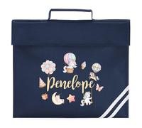 Girls Personalised Unicorns Book Bag Custom Name Back to School Reading Folder for Primary Kids Reception Infants, One Size, French Navy