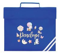 Girls Personalised Unicorns Book Bag Custom Name Back to School Reading Folder for Primary Kids Reception Infants, One Size, Bright Royal