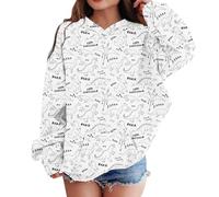 Girls Pettern Hoodie Oversized Pullover with Big Pocket Fashion Long Sleeve Hoodies Tops Designed Trendy Hoodies Tops Warm Hooded Jumper Long Sleeve Clothing (4-White, 5-6 Years)