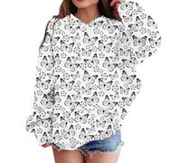 Girls Pettern Hoodie Oversized Pullover with Big Pocket Fashion Long Sleeve Hoodies Tops Designed Trendy Hoodies Tops Warm Hooded Jumper Long Sleeve Clothing (2-Black, 12-13 Years)