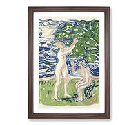 Girls Picking Apples by Edvard Munch Framed Print | A2 Walnut Framed Wall Art | Ready to Hang | Modern Nature Picture | Living Room Bedroom Lounge Office