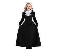 Girls Pilgrim Costume for Kids Colonial Girl Costume Dress Black Outfits Halloween Cosplay Set (Black, 12-13 Years)