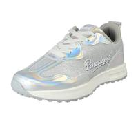 Girls Pineapple Sparkly Glitter Casual Lace Up Trainers H2682 - Silver (Irridescent) Glitter - UK Size 5 - EU Size 38