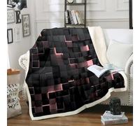 Girls Pink And Black Throw Blanket 40"x50",Neon Abstract Geometric Sherpa Blanket For Bed Couch,Glowing Plaid Check Fleece Blanket Stereoscopic Grid Square Plush Flannel Blanket