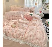 Girls Pink Bow Ruffled Single Duvet Cover set, Princess Style Ruffle Plaid Bedding set Soft Microfiber White Frill Edge Single Duvet Cover set, French Shabby Chic Comforter Cover Bed set Single
