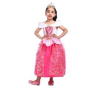 Girl's Pink Fancy Dress Up Dress with Jewelled Crown, Great Gift of Xmas, Birthday Parties for Little Girls 5-6 years