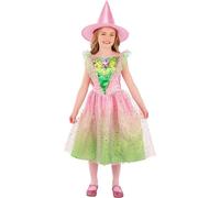 Smiffys Girls Good Witch Costume with Pink and Green Sparkly Dress and Matching Pointed Hat Kids Fancy Dress Outfit for Halloween Parties, Age 10-12