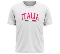 Girls Pink Italia T Shirt Italian Tricolour Football Fan Tee Italy Supporter Top for Daughter or Niece Match Day Gift, 9-11 Years, White