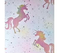 Girls Pink Purple Unicorn Theme Silver Glitter Vinyl Wallpaper Metallic Effect